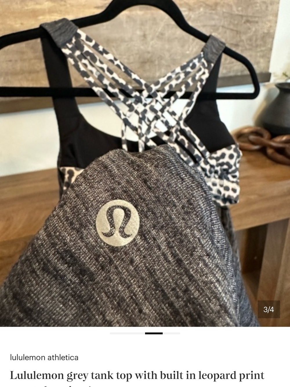 Lululemon Grey Athletic Tank with Leopard Print Straps